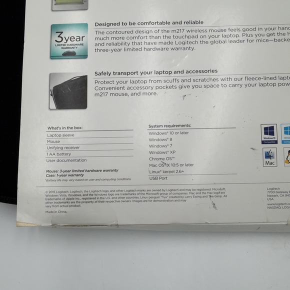 Logitech Wireless Mouse M217 Black 16" Laptop Sleeve Bundle 910-002138 - Picture 13 of 16